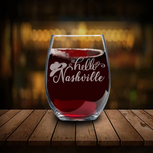 Hello Nashville Stemless Wine Glass