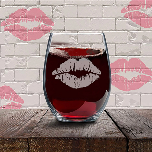 First Kiss Stemless Wine Glass