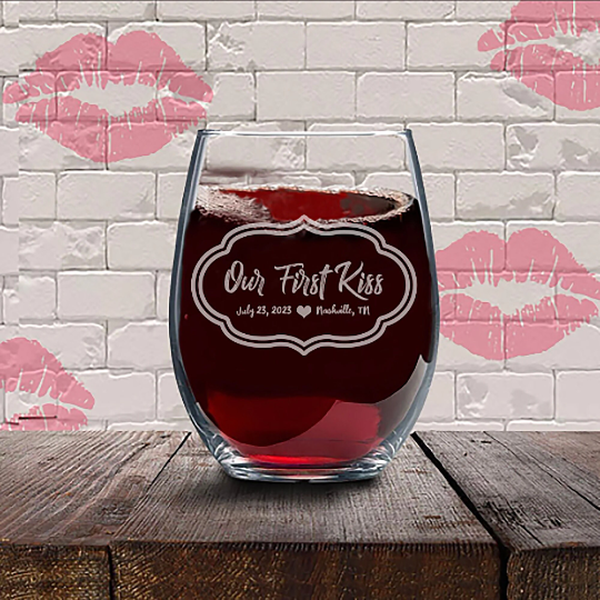 First Kiss Stemless Wine Glass