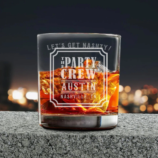 Engraved Party Crew Whiskey Glass